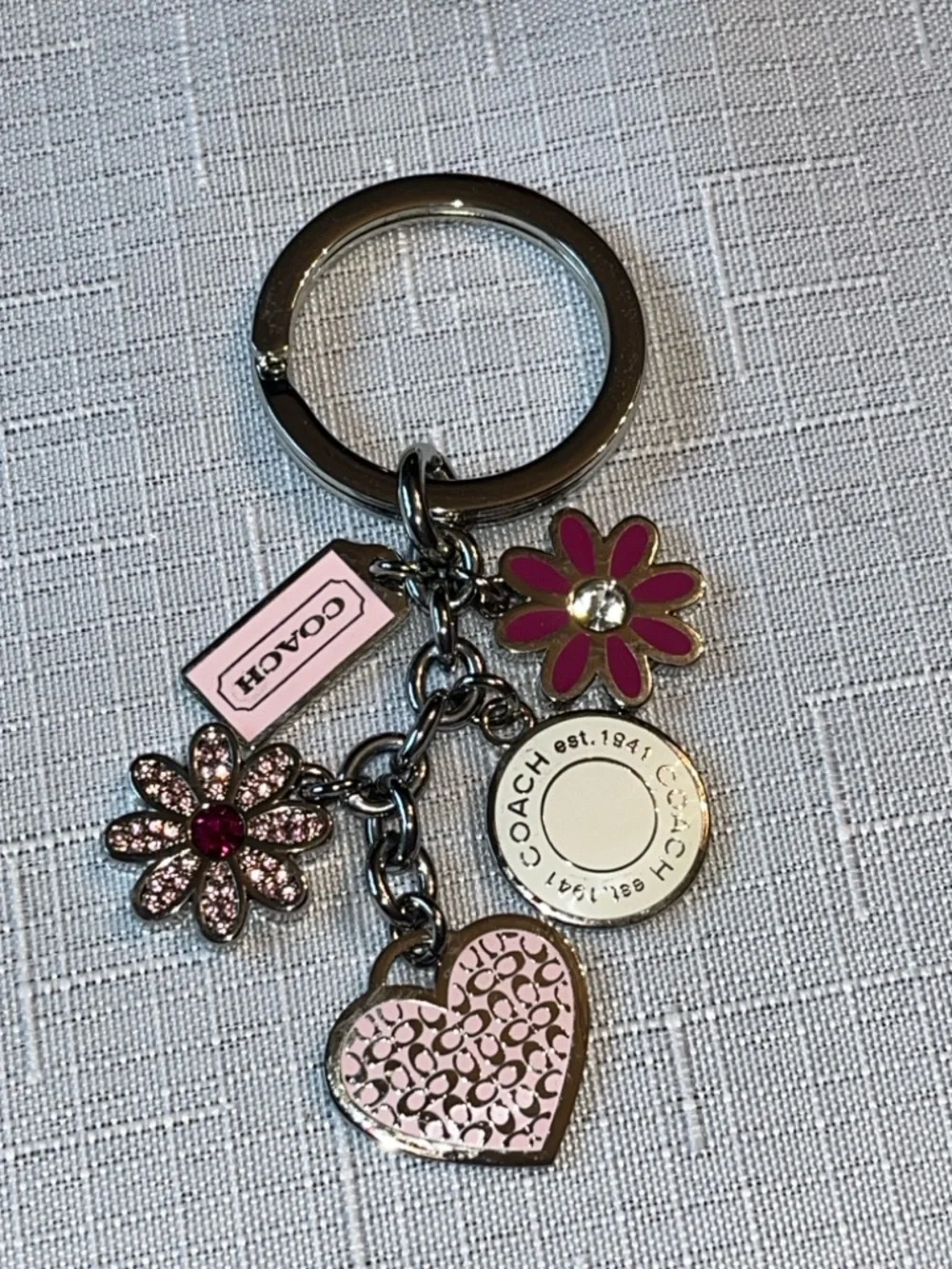 SOLD! Coach VTG Pink Floral Swarovski Charm Keyring